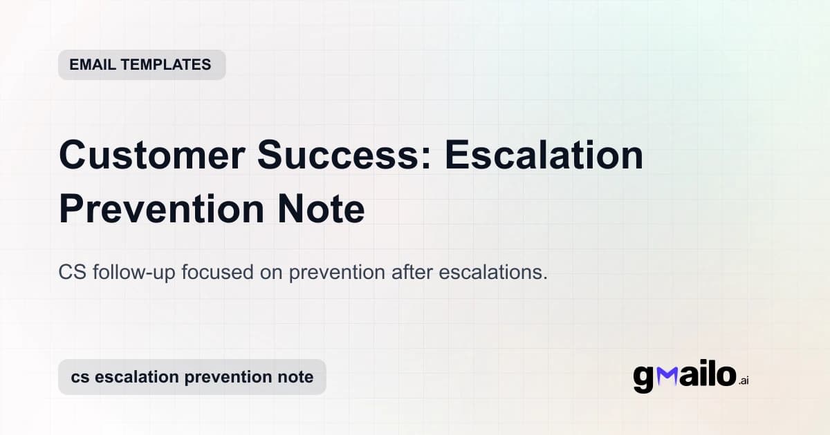 Customer Success: Escalation Prevention Note email template thumbnail
