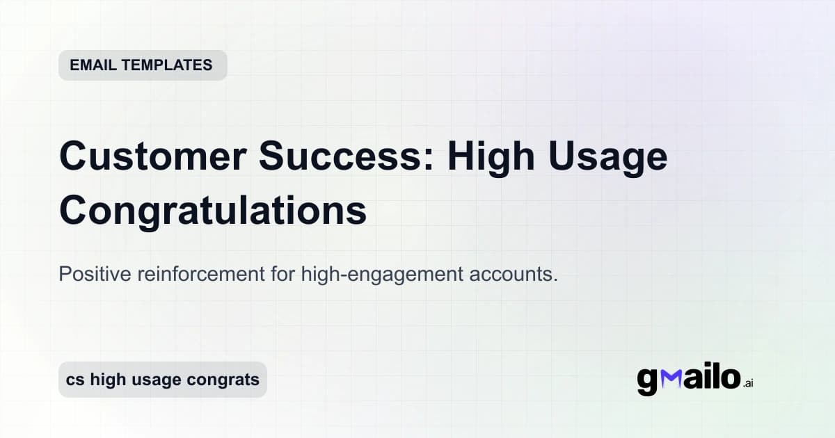 Customer Success: High Usage Congratulations email template thumbnail