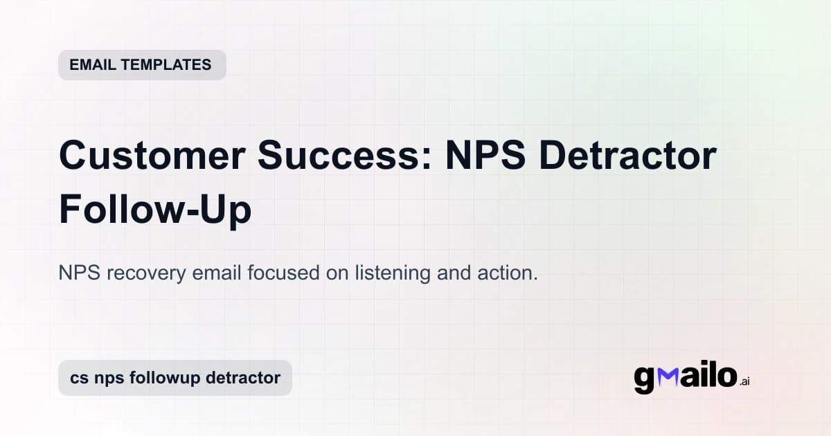 Customer Success: NPS Detractor Follow-Up email template thumbnail