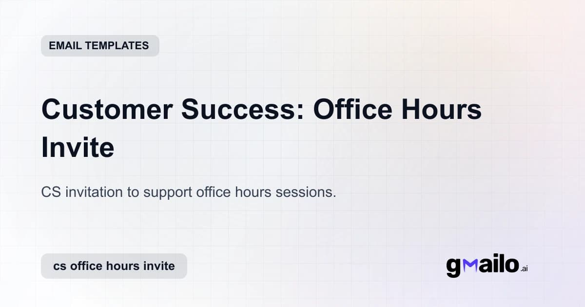 Customer Success: Office Hours Invite email template thumbnail