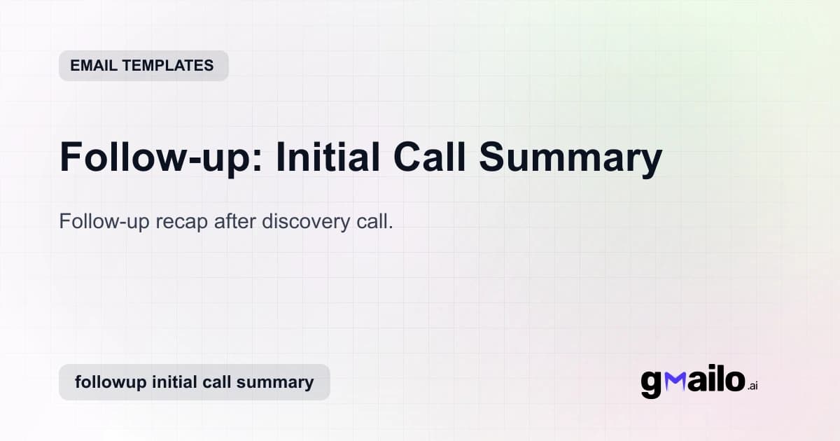 Follow-up: Initial Call Summary email template thumbnail
