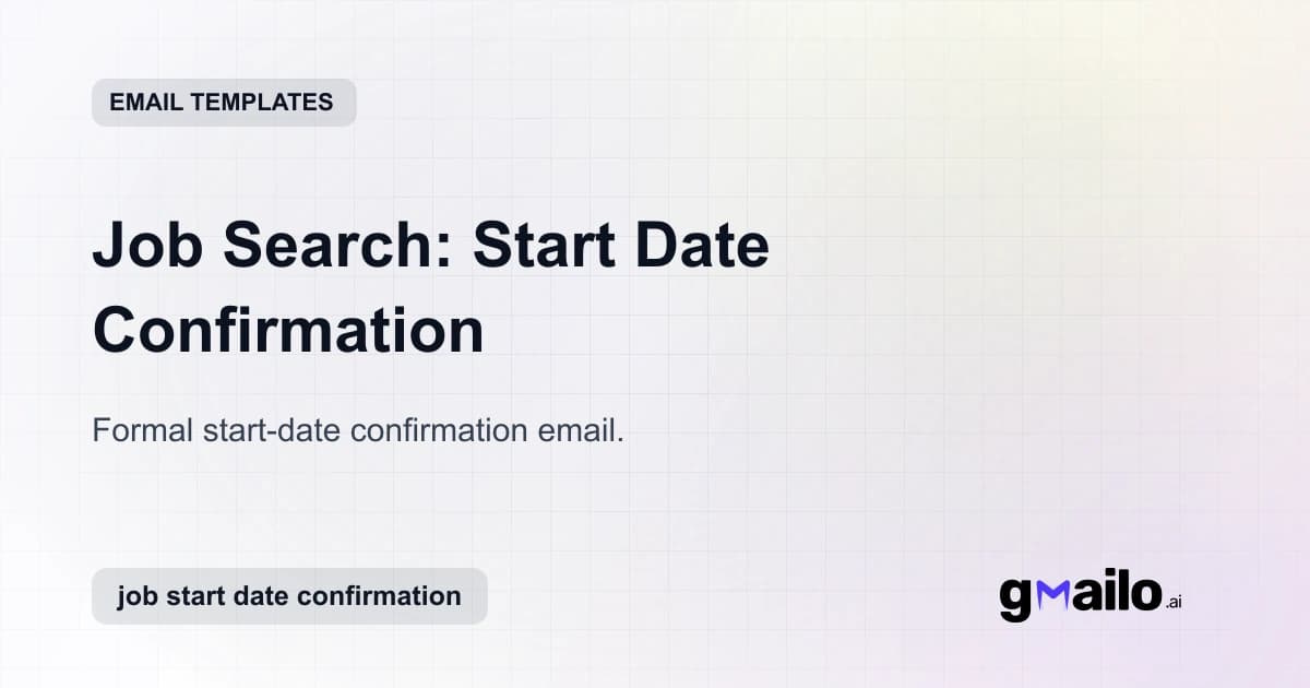 Job Search: Start Date Confirmation email template thumbnail