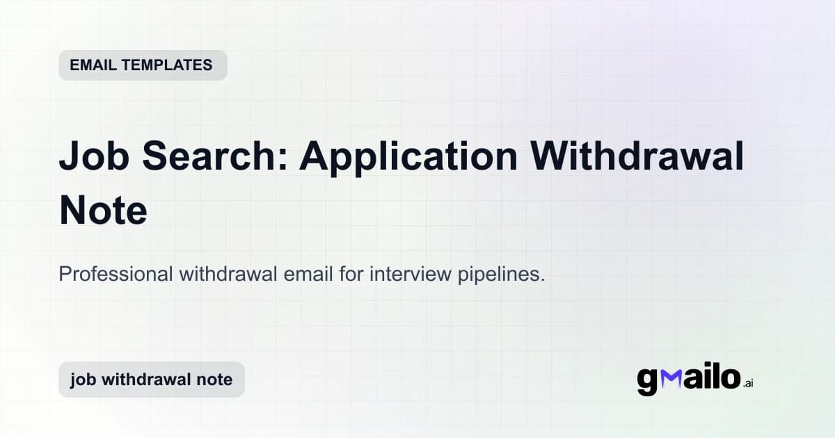 Job Search: Application Withdrawal Note email template thumbnail