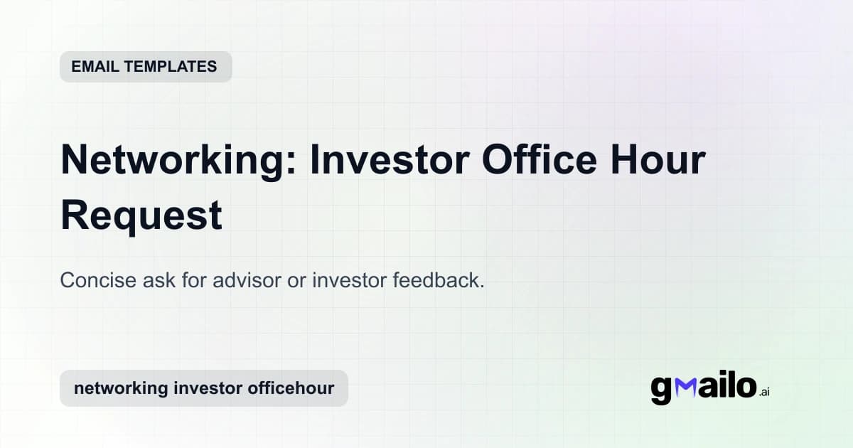 Networking: Investor Office Hour Request email template thumbnail