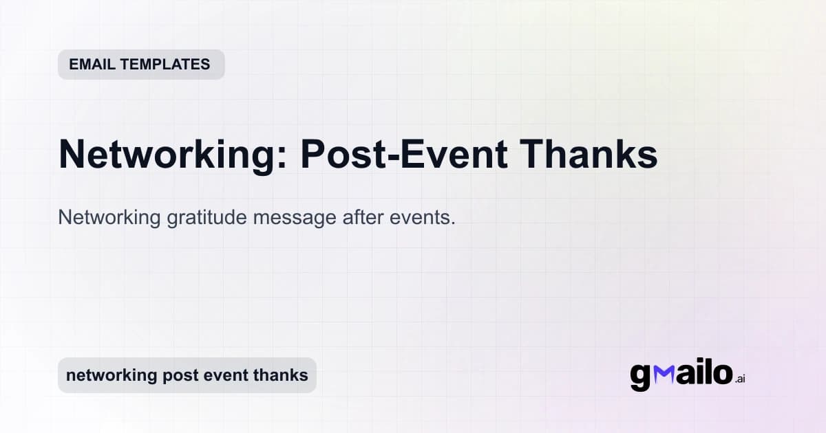 Networking: Post-Event Thanks email template thumbnail