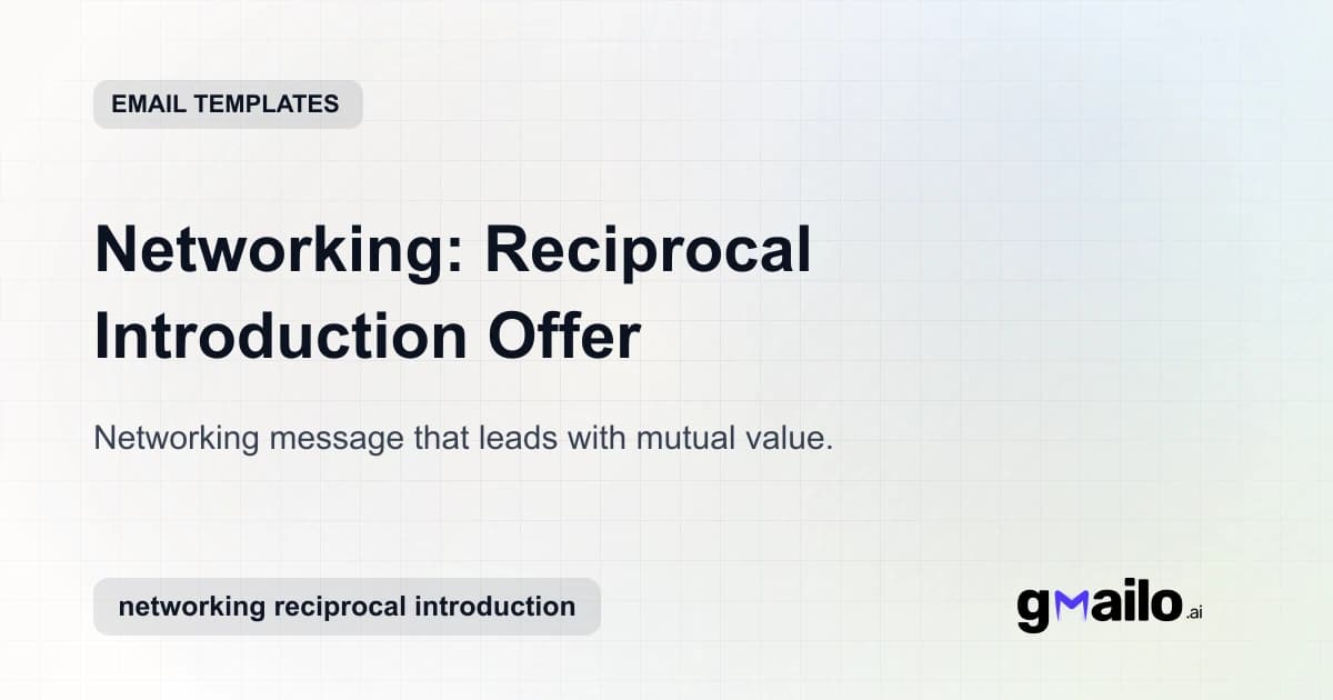 Networking: Reciprocal Introduction Offer email template thumbnail