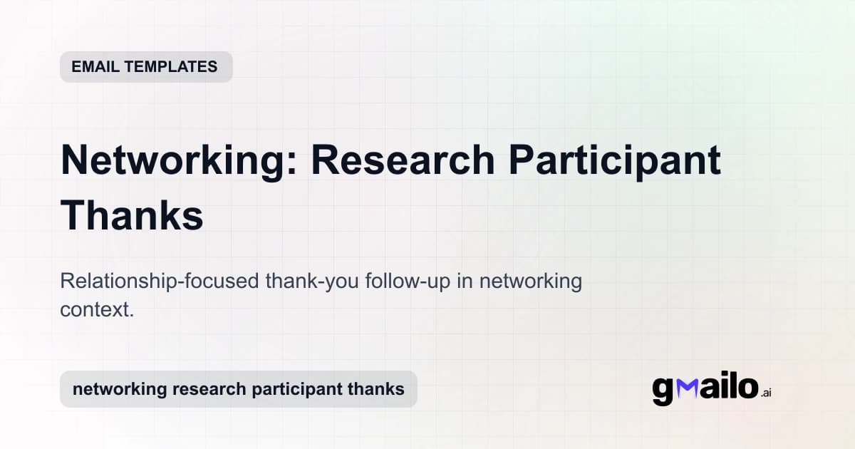 Networking: Research Participant Thanks email template thumbnail