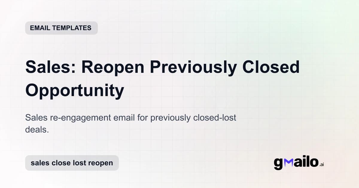 Sales: Reopen Previously Closed Opportunity email template thumbnail