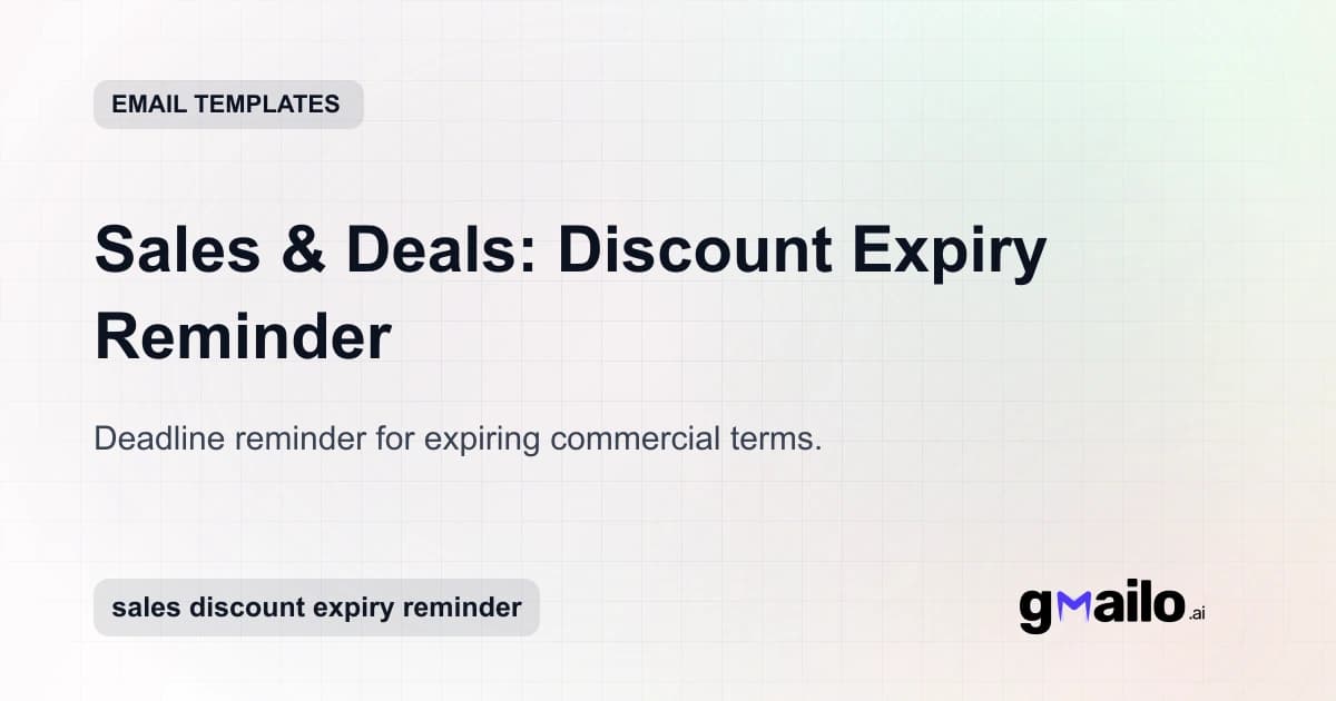 Sales & Deals: Discount Expiry Reminder email template thumbnail