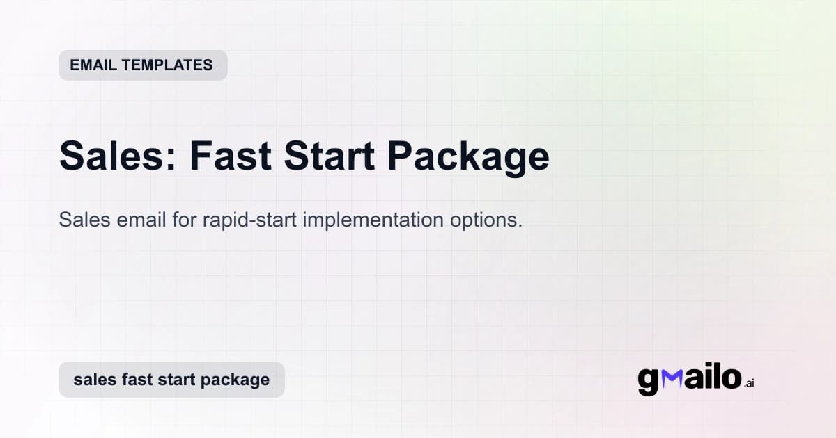 Sales: Fast Start Package email template thumbnail