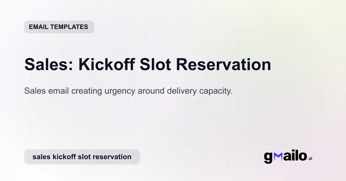 Sales: Kickoff Slot Reservation email template thumbnail