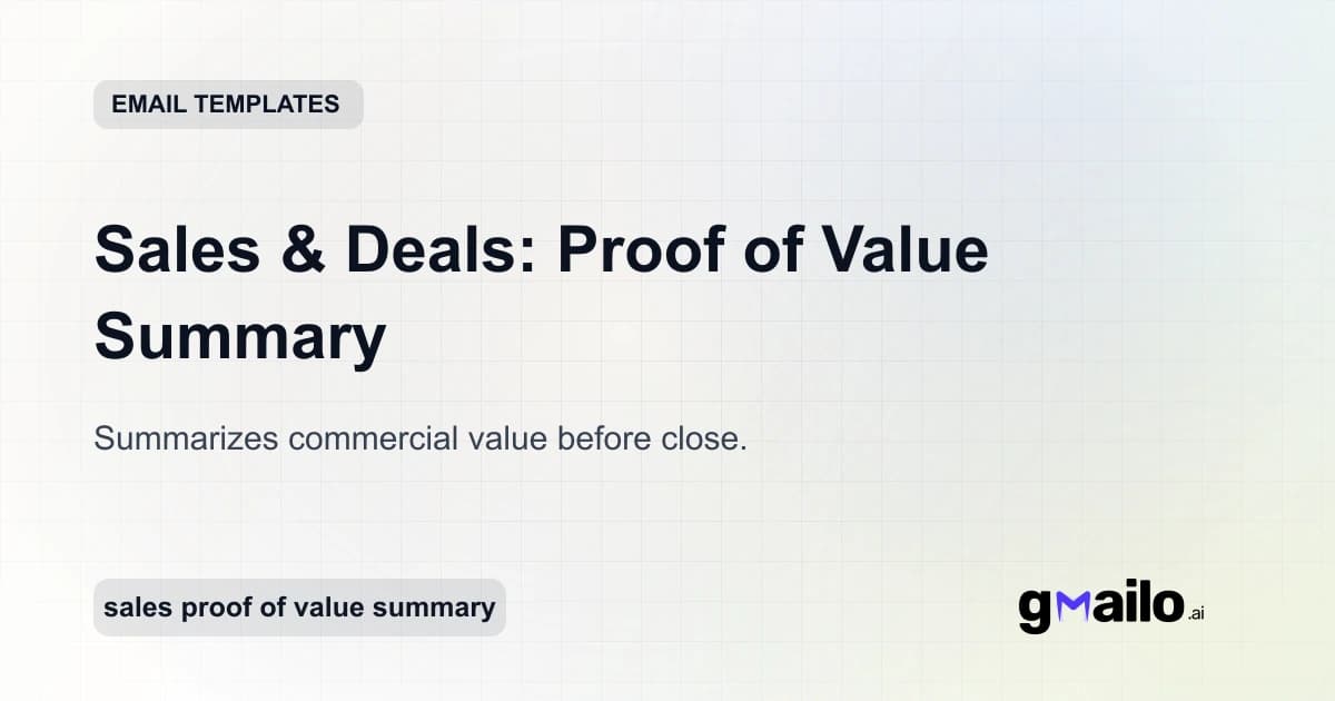 Sales & Deals: Proof of Value Summary email template thumbnail