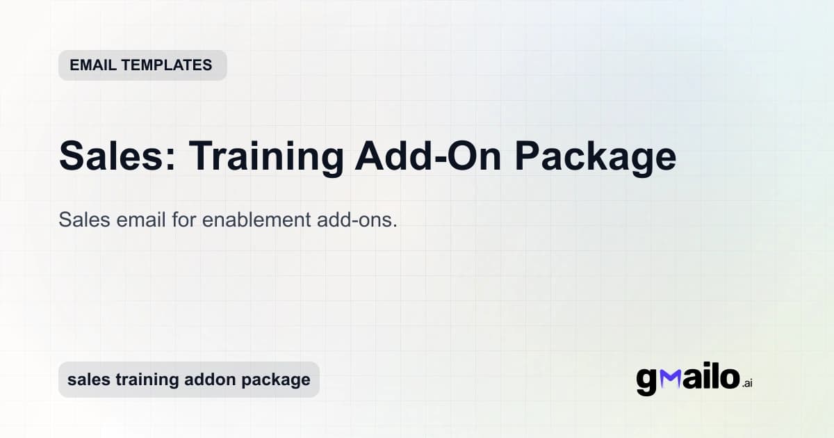 Sales: Training Add-On Package email template thumbnail
