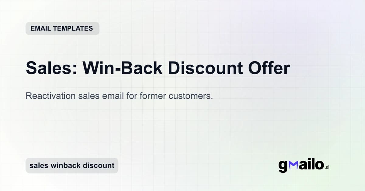 Sales: Win-Back Discount Offer email template thumbnail