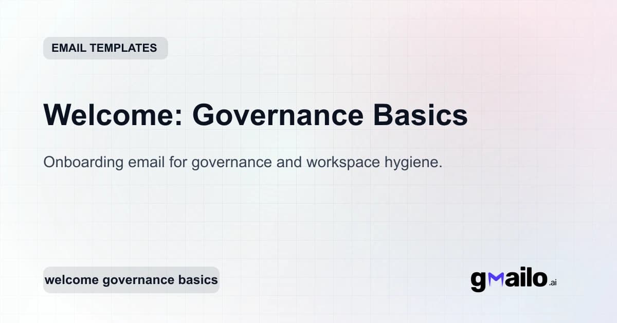 Welcome: Governance Basics email template thumbnail