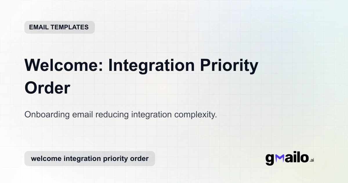 Welcome: Integration Priority Order email template thumbnail