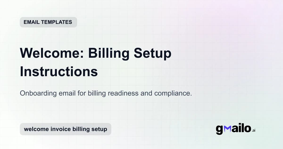 Welcome: Billing Setup Instructions email template thumbnail