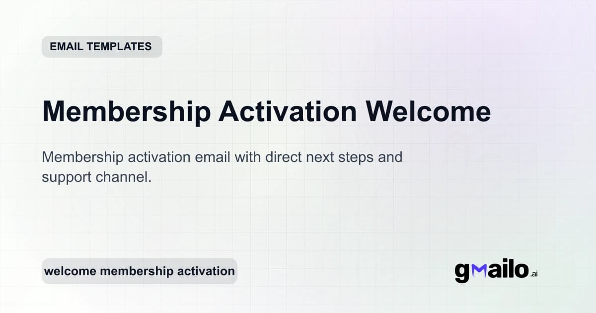 Membership Activation Welcome email template thumbnail