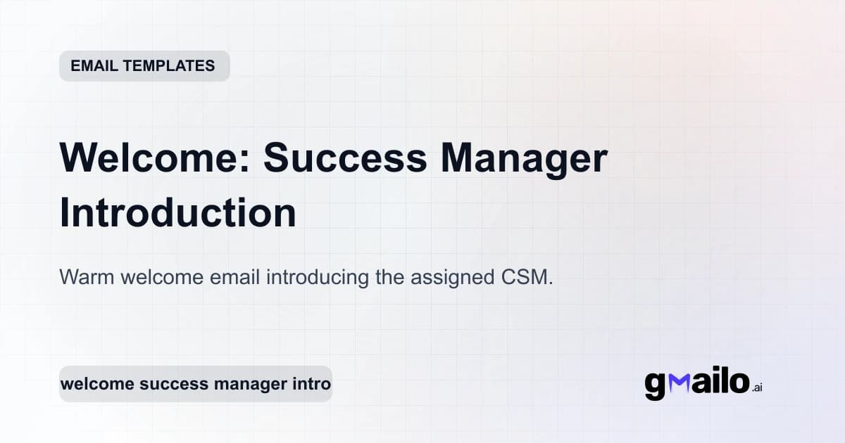 Welcome: Success Manager Introduction email template thumbnail