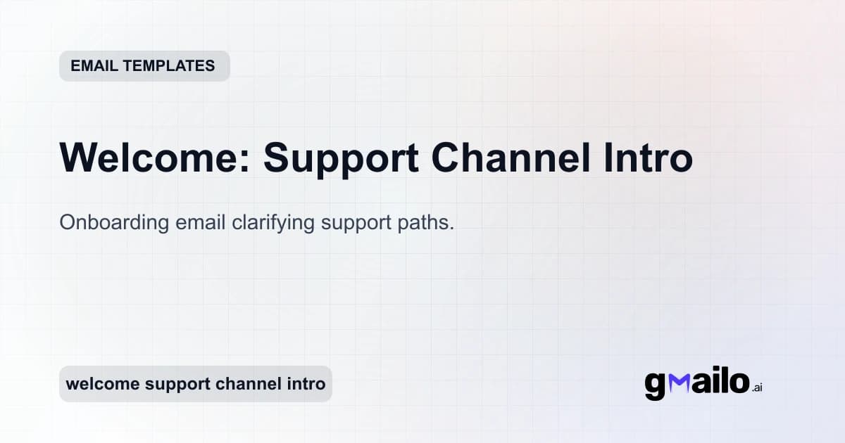 Welcome: Support Channel Intro email template thumbnail
