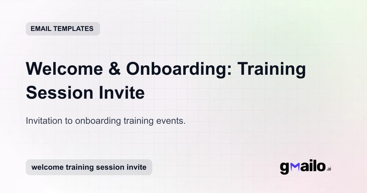 Welcome & Onboarding: Training Session Invite email template thumbnail