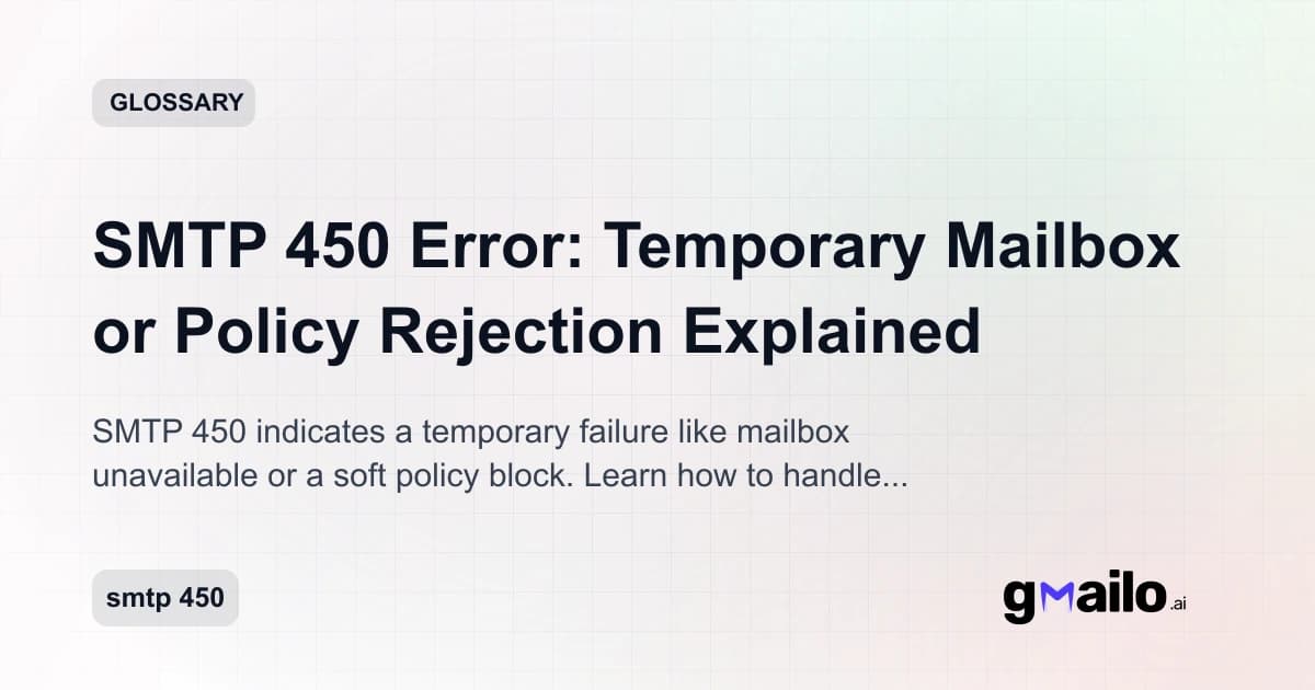 SMTP 450 Error: Temporary Mailbox or Policy Rejection Explained glossary thumbnail