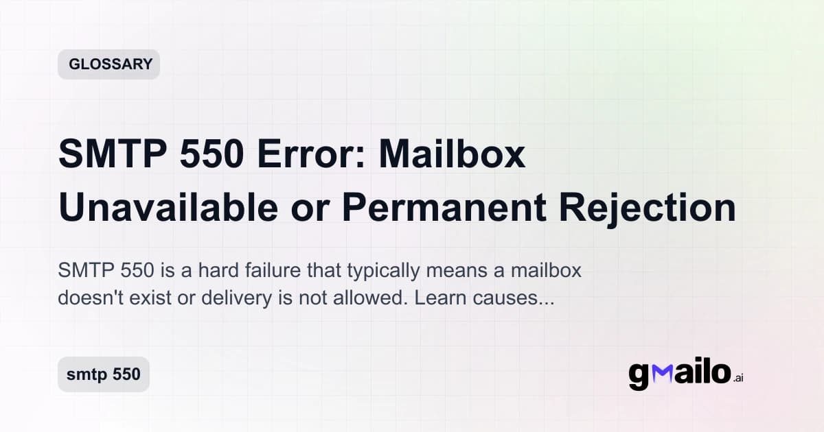 SMTP 550 Error: Mailbox Unavailable or Permanent Rejection glossary thumbnail